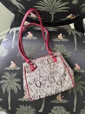 Vintage Y2K Monogram Canvas Shoulder Bag Red Croc Trim Mini Tote Purse